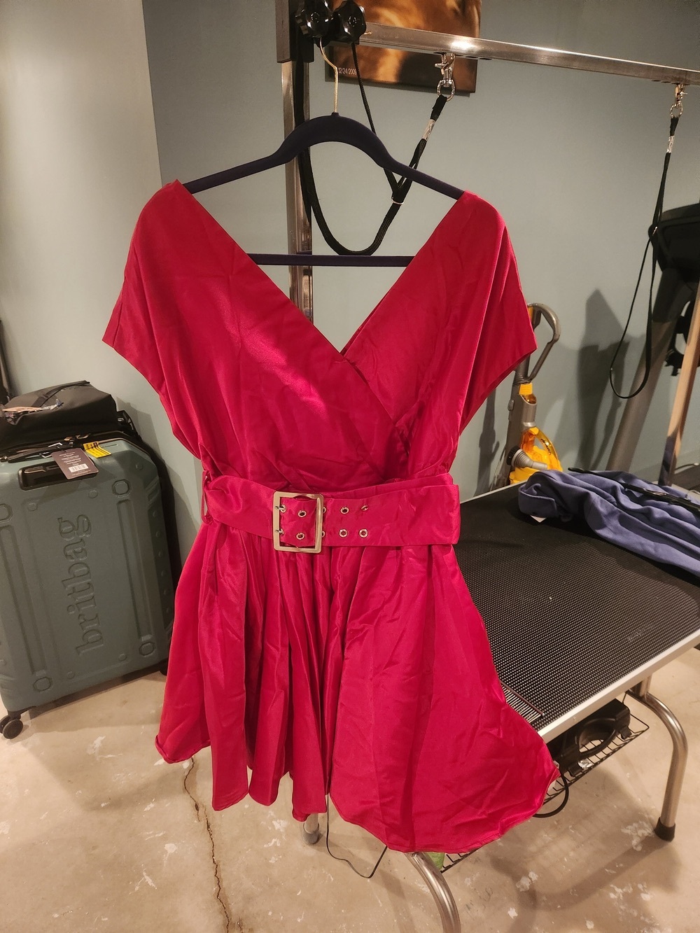 SHEIN Hot Pink Belted V-Neck Mini Dress